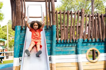 A child going down the slide in London Zoo's Animal Adventure