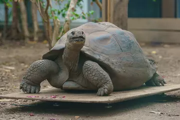 A Giant Galapagos tortoise on the scales