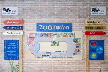 A map of the ZooTown zones displayed on the wall