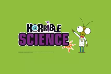 A green background with Horrible Science wording