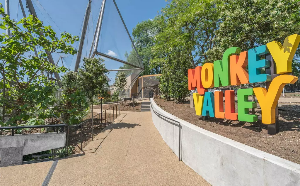 Monkey Valley entrance and exhibit sign in colourful letters
