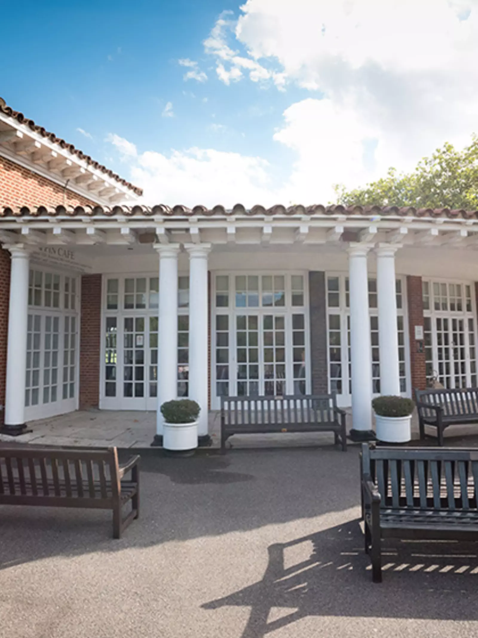 The exterior of the Mappin Pavilion on a sunny day