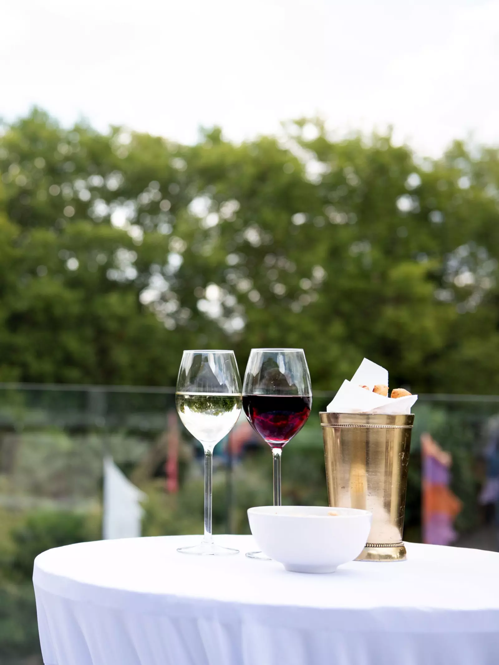 View from the Prince Albert Suite terrace. Wine glasses on a table