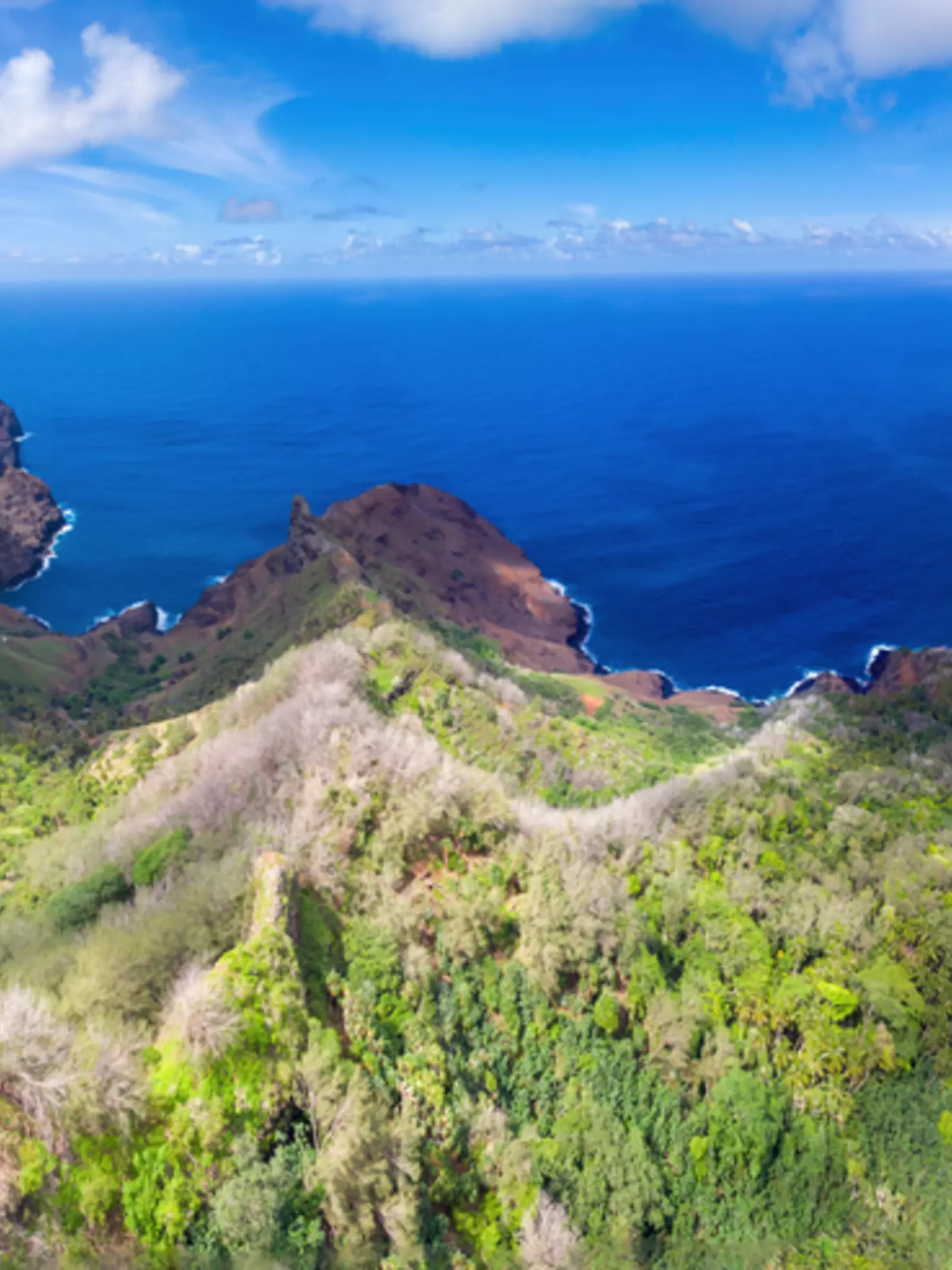 Panorama of the Hokatu valley on the island of UA HUKA in the Marquesas archipelago in French Polynesia