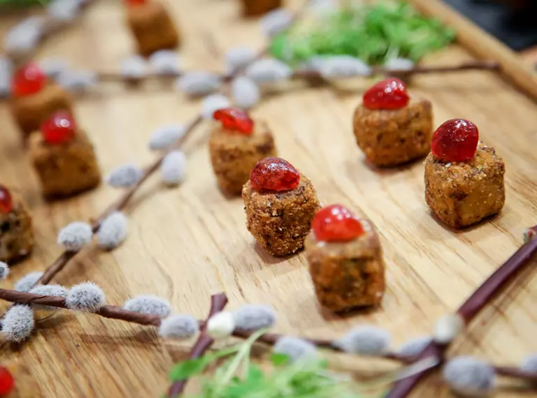 Christmas party Canapes on a wooden board