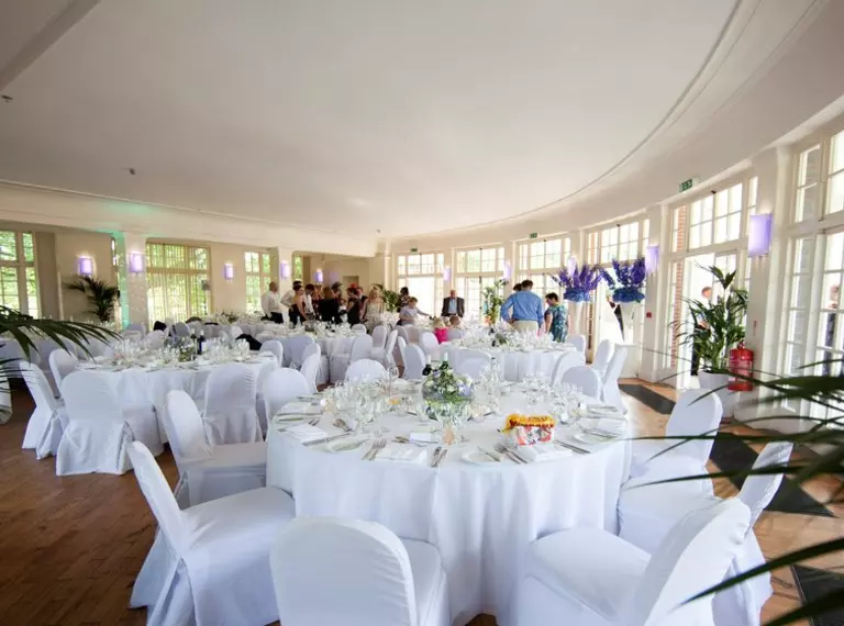 Wedding tables set up in the Mappin Pavilion 
